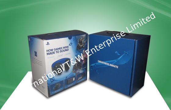 comprar Cajas de empaquetado fuertes azules del papel acanalado con la manija plástica para el oído - teléfono online manufacture