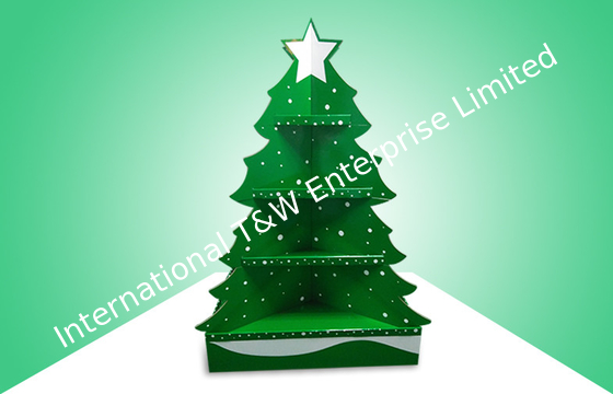 Exhibición verde de la plataforma de la cartulina del árbol de navidad para promover los juguetes, diseño de cogida del ojo