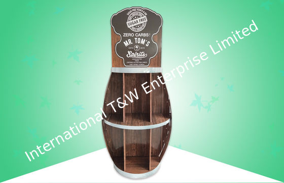 Un buen precio. Estante resistente de los soportes de exhibición de piso de la cartulina de la forma del barril dos para vender alcohol en línea