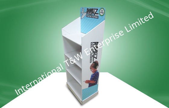 Un buen precio. exhibición de la cartulina del POP del Cuatro-estante respetuosa del medio ambiente con diversas tarjetas de jefe para vender los artículos de Earbuz al Wal-centro comercial en línea