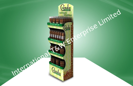 Un buen precio. Exhibición modificada para requisitos particulares de la cartulina del POP del caramelo con cuatro el estante, soportes de exhibición de piso de la cartulina en línea